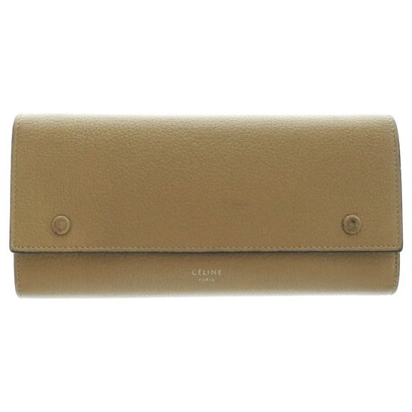 Celine Flap Multi Function Leather Long Wallet Fold Beige - Picture 1 of 6